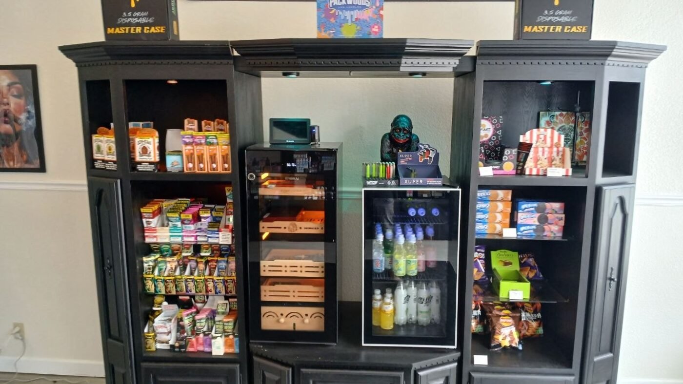 Imported snacks, sodas, and Ramune in the specialty cabinet
